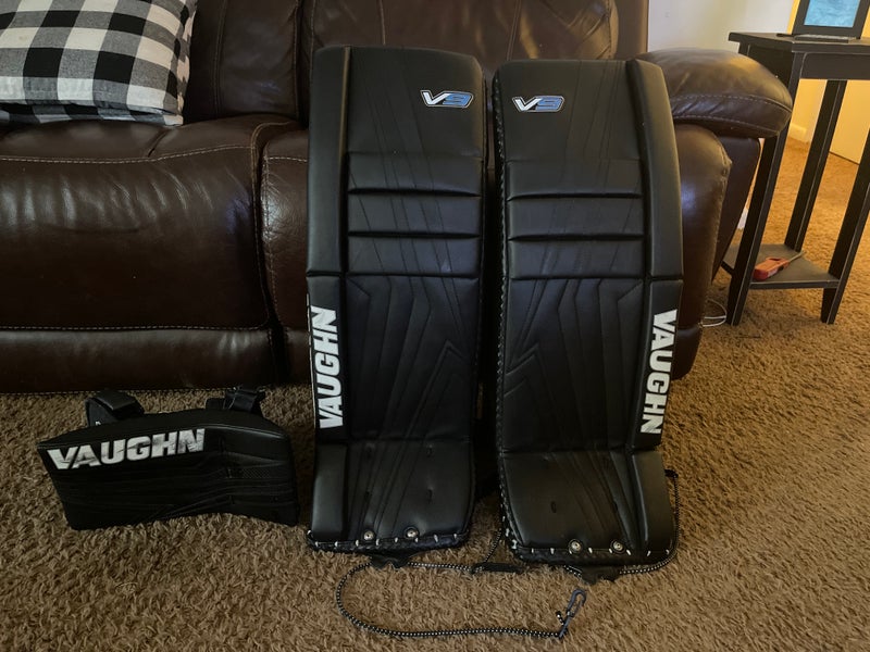Used 28" Vaughn Velocity V9 Goalie Leg Pads with blocker
