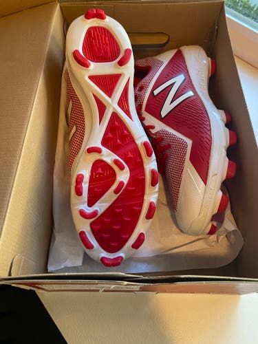 White / Red  Men's 11.5 New Balance molded cleats