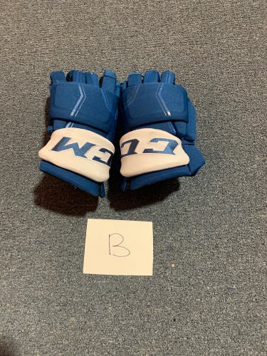 Game Used Blue CCM HGQL Pro Stock Gloves Colorado Avalanche Team Issue 14”