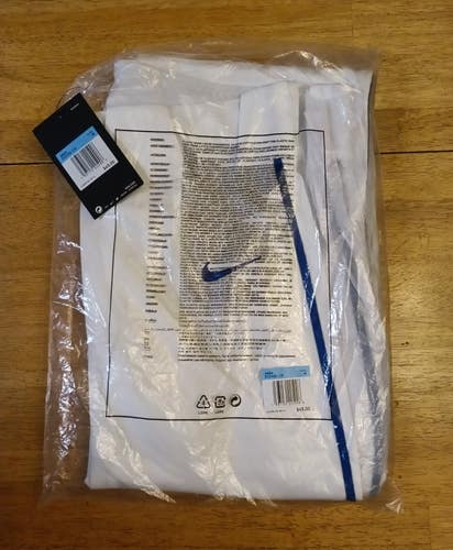 BRAND NEW IN PACKAGE Nike Men's Long Size Medium White Baseball Pants with Royal Blue Piping