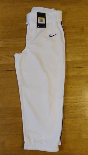 BRAND NEW Nike Men's Knicker Adult Small White Baseball Pants with Royal Blue Piping
