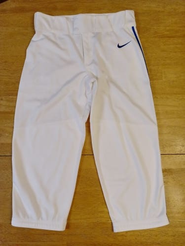 BRAND NEW Nike Knicker Youth XL White Baseball Pants with Royal Blue Piping