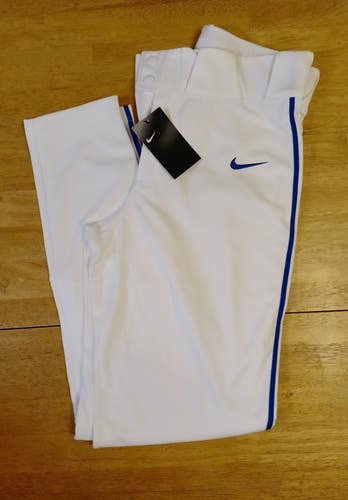 BRAND NEW WITH TAG Men's Adult Small Long White Baseball Pants with Royal Blue Piping