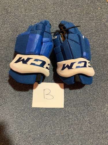 Game Used Blue CCM HGTKPP Pro Stock Gloves Colorado Avalanche Team Issue 14”
