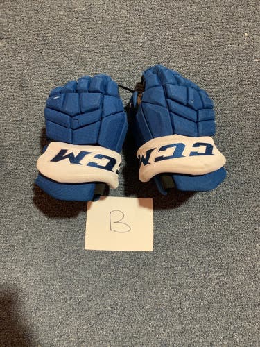 Game Used Blue CCM HGTKXP Pro Stock Gloves Colorado Avalanche Team Issue 14”