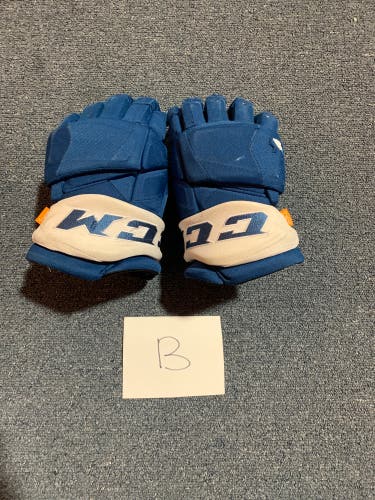 Game Used Blue CCM HGPJSPP Pro Stock Gloves Colorado Avalanche Team Issue 14”