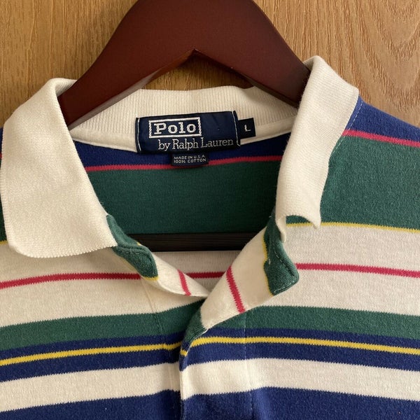90s Vintage Polo Ralph Lauren Rugby Shirt Made in USA Red White Blue Size  Large | SidelineSwap