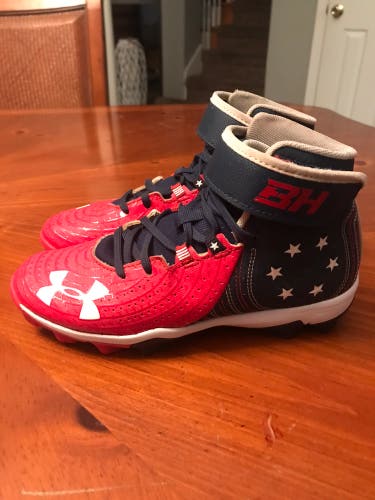 Harper 4 Red, White, & Blue, molded Cleats (Size 4.5Y).