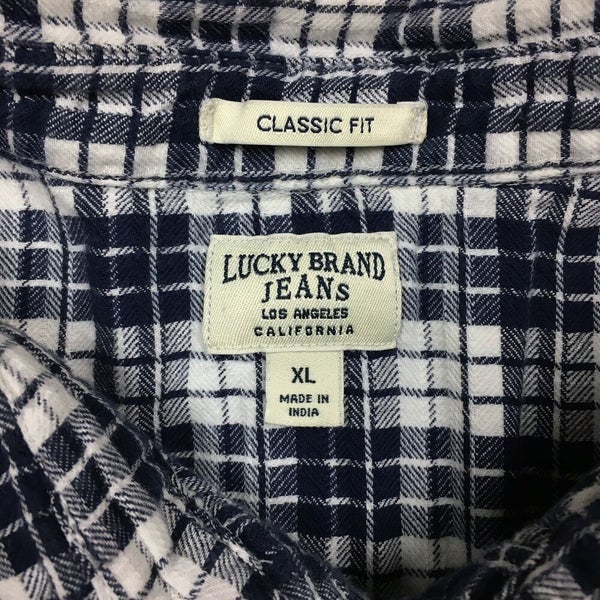 Lucky Brand Western Style Plaid Button Up Flannel Shirt Blue/White Men's Sz  XL