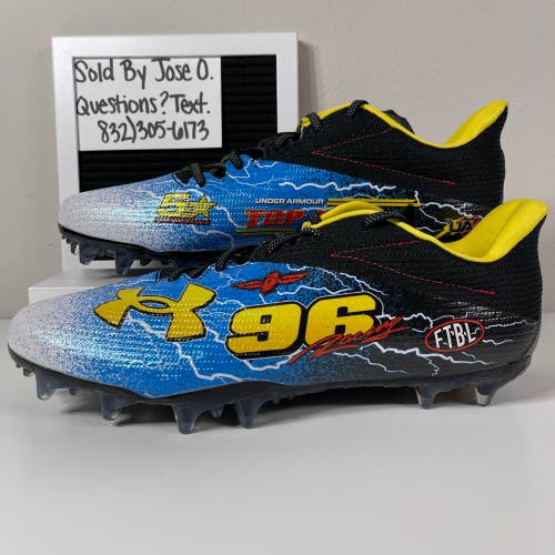 UNDER ARMOUR MENS BLUR LE MC RACE CAR FOOTBALL CLEATS SIZE 12.5 NASCAR RACING BLUE BLACK YELLOW RED