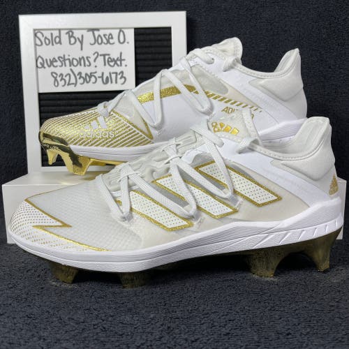 ADIDAS ADIZERO AFTERBURNER 7 GOLD TPU BASEBALL CLEATS MENS SIZE 7.5 WHITE NEW