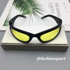 Punk Outdoor Cycling Wind Resistant Black Frame Yellow Cat Eyes Lens Sunglasses Unisex