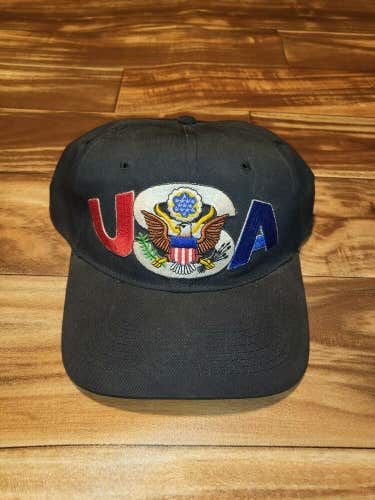 Vintage Eagle USA Red White Blue Army Black Dome Hat Cap Snapback