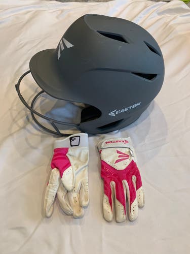 Small / Medium Easton Batting Helmet AND Batting Gloves