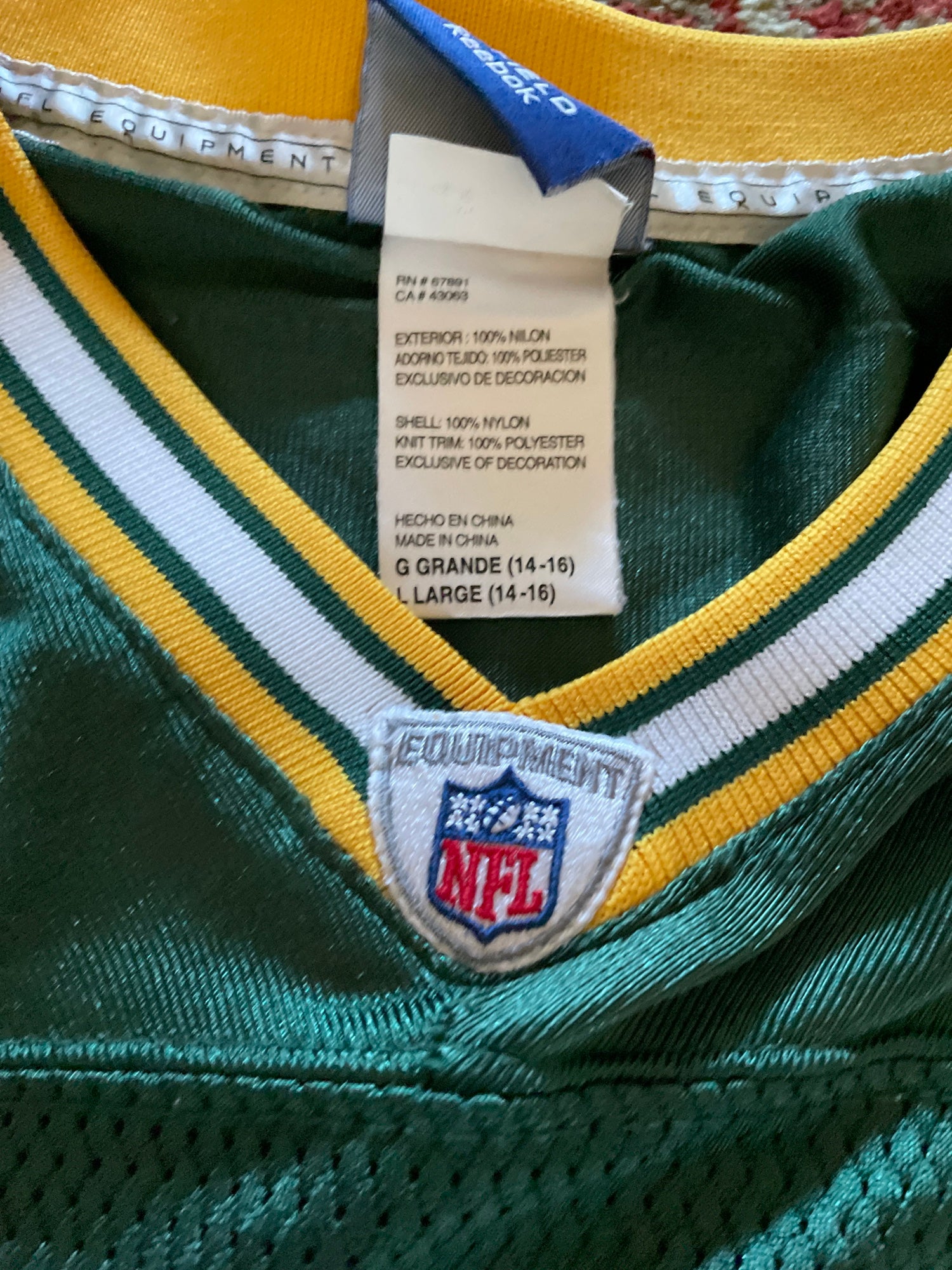 AARON RODGERS Green Bay Packers On Field Reebok Jersey size 14-16 Youth  LARGE