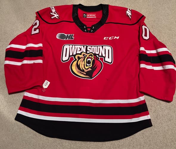 Game Worn 19/20 CHL OHL Owen Sound Attack CCM Quicklite Jersey (Wilson Size 56)