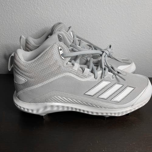 adidas Icon 6 Bounce Mid Cleats Metal Baseball Size 12 Men's Grey White FV9358