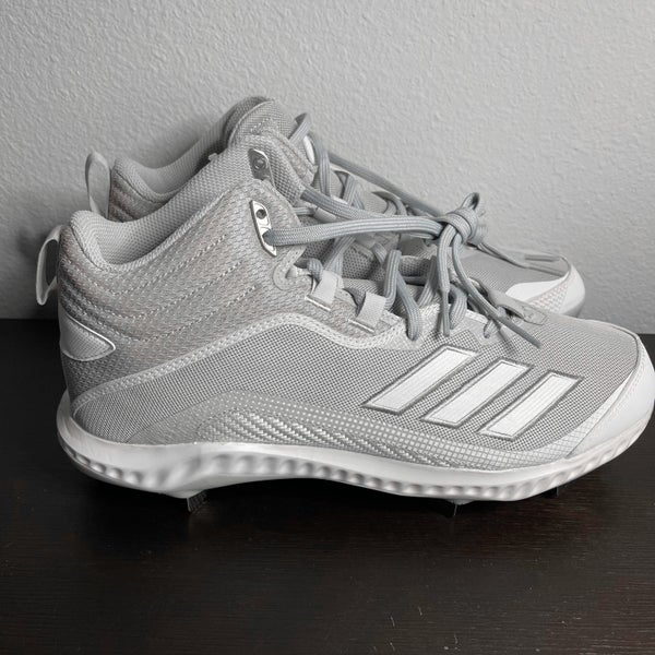 adidas Icon 6 Bounce Mid Cleats Metal Baseball Size 12 Men's Grey White FV9358