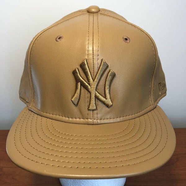 New York Yankees Hat Baseball Cap Fitted 7 5/8 New Era MLB Retro Tan  Leather NYY
