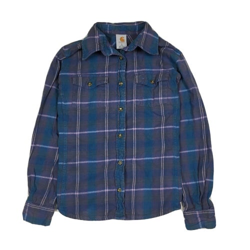 Carhartt For Women Plaid Button Up Flannel Shirt Purple/Blue Women's Small