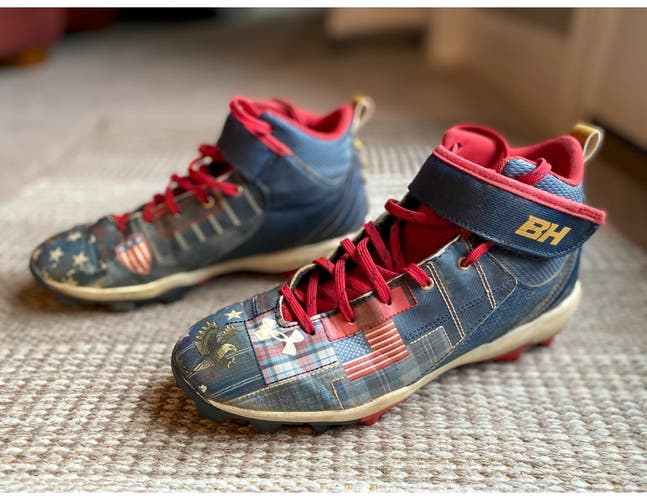 Blue Used Youth Kid's Size 6.0 (Women's 7.0) Molded Cleats Under Armour High Top Bryce harper