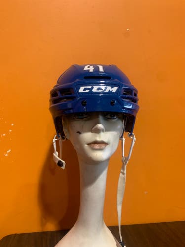 Game Used Blue CCM Tacks 910 Pro Stock Helmet Colorado Eagles Woods Size S