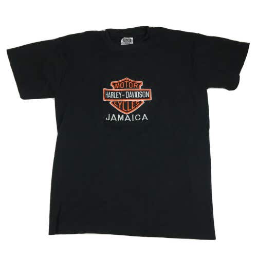 Vintage Harley-Davidson Jamaica Embroidered Badge Logo Black T-Shirt Men's L