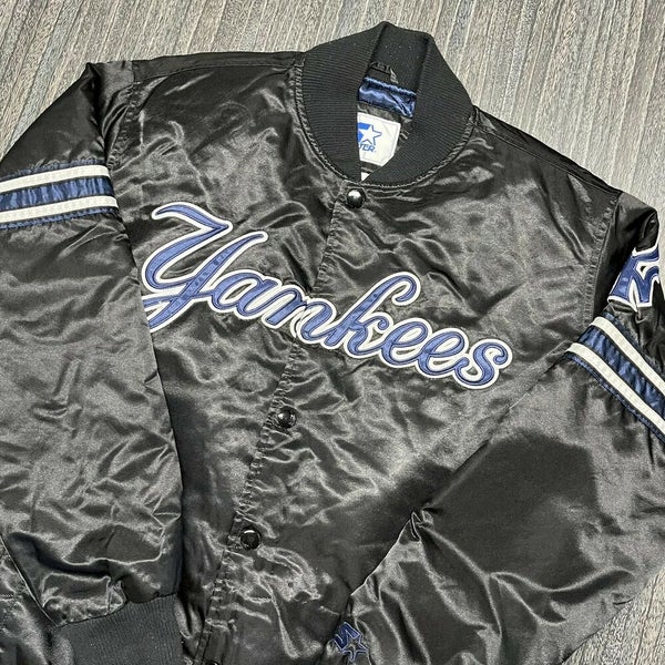 New York Yankees Jacket Men Large Adult Starter Satin Black MLB