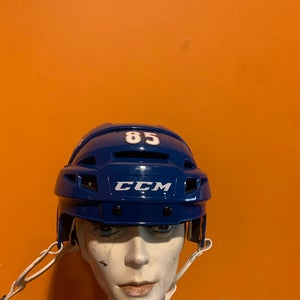 Game Used Blue CCM Vector V08 Pro Stock Helmet Colorado Eagles #85 Size S