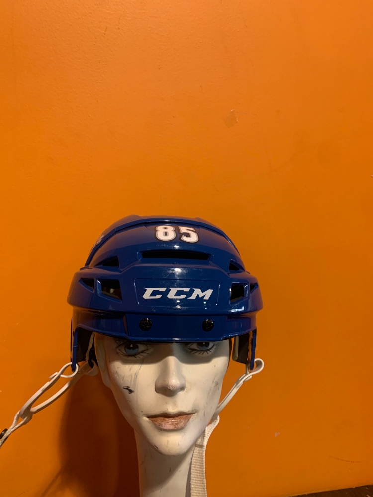 Game Used Blue CCM Vector V08 Pro Stock Helmet Colorado Eagles #85 Size S