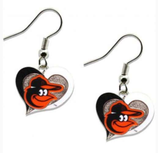 MLB Baltimore Orioles Silver Swirl Heart Dangle Earrings
