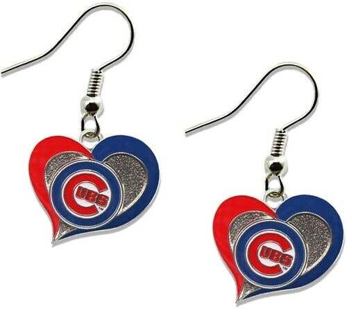 Chicago Cubs MLB Silver Swirl Heart Dangle Earrings Aminco