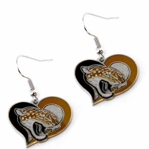 Jacksonville Jaguars NFL Silver Swirl Heart Dangle Earrings Hypo-Allergenic