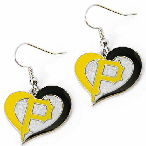 Pittsburgh Pirates MLB Silver Swirl Heart Dangle Earrings Aminco Hypo-Allerginic
