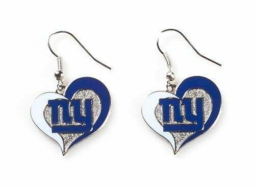 New York Giants NFL Silver Swirl Heart Dangle Earrings Hypo-Allergenic
