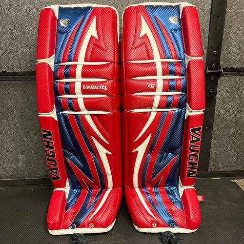 Vaughn Velocity 7600 Pro Stock Goalie Pads • 36 + 2” • Weave Red Blue