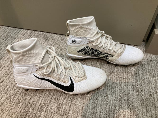 Men's 9 Nike Alpha Huarache 7 Elite Mid Lacrosse Cleats White Black Flywire