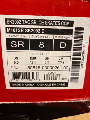 New CCM Regular Width Size 8 Tacks 2092 Hockey Skates