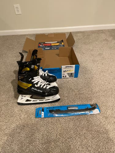 Bauer Ultrasonic Hockey Skates Senior Size 8 Fit 2 Worn ONCE With 2 Sets Of Profiled Steel And Tool
