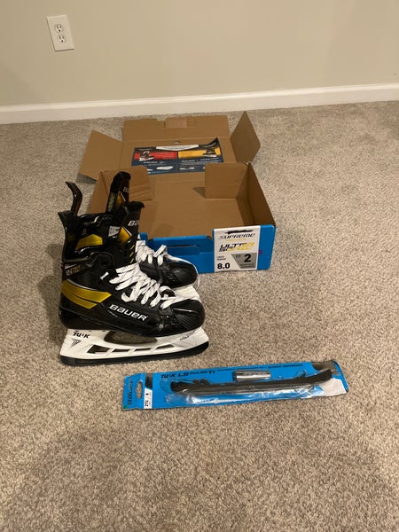 Bauer Ultrasonic Hockey Skates Senior Size 8 Fit 2 Worn ONCE With 2 Sets Of Profiled Steel And Tool