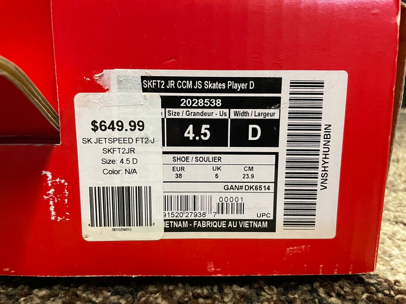 CCM JetSpeed FT2 Junior Hockey Skates 4.5 D