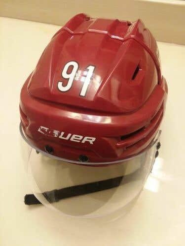Arizona Coyotes Taylor Hall game-worn Bauer red #91 home helmet 2019-20 PHOTO-MATCHED