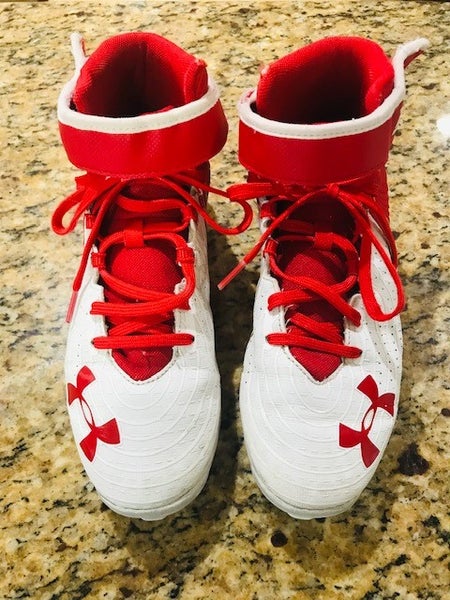 White Used Youth Men's Size 6.0 (Women's 7.0) Molded Cleats Under Armour High Top Bryce harper
