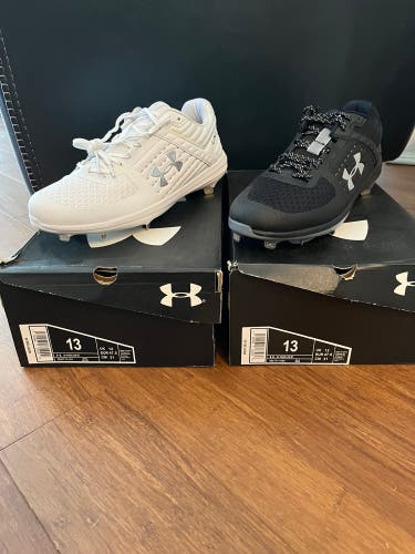 White & Black New Metal Under Armour Cleats
