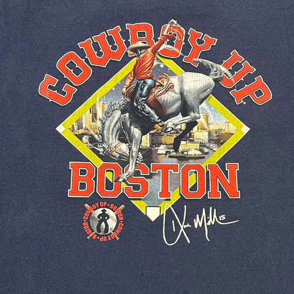 Boston Red Sox T Shirt Men Medium Adult Blue Kevin Millar Cowboy Up MLB Baseball
