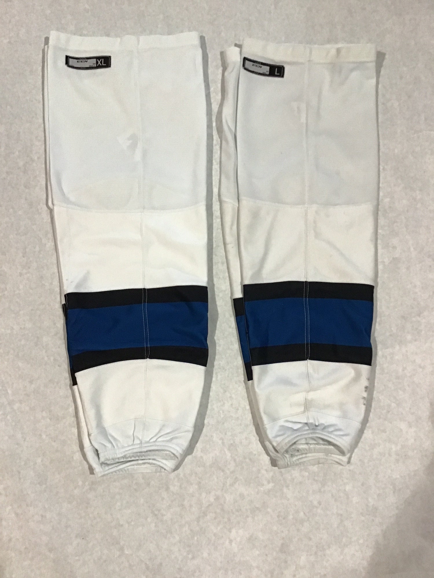 Colorado Avalanche Game used Reverse Retro White Large or XL Adidas Pro Stock Socks Lake Tahoe Game