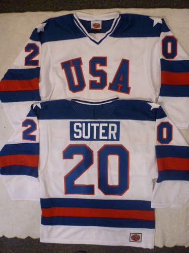 20314 1980 BOB SUTER Olympic USA MIRACLE Hockey K1 Jersey New WHITE Any Size