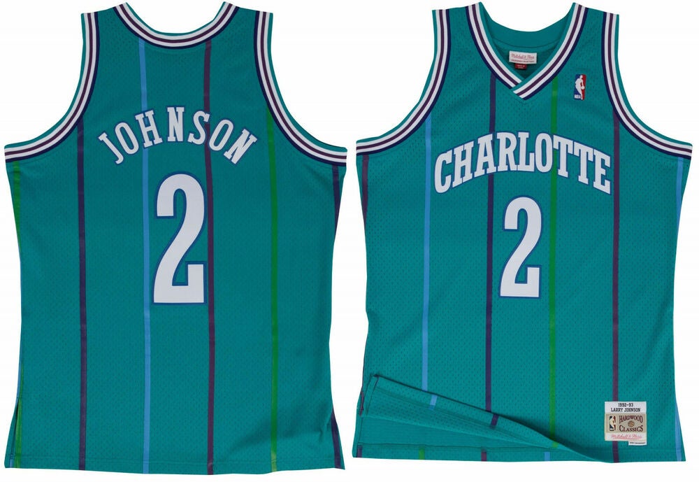 Larry Johnson Black Charlotte Hornets Autographed Mitchell & Ness