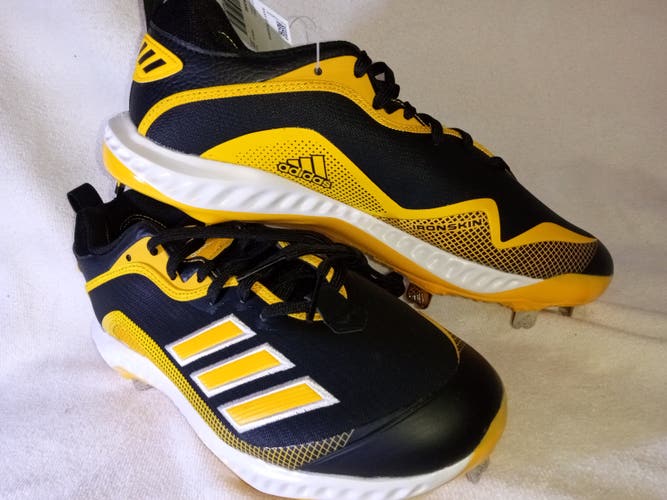 Adidas Icon 6 Bounce Black Yellow White Metal Baseball Cleats Men's Size 9