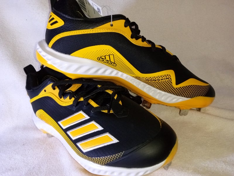 Adidas Icon 6 Bounce Black Yellow White Metal Baseball Cleats Men's Size 9